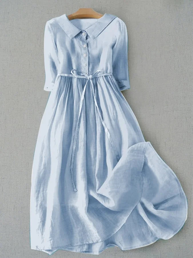 Isabel | Robe Légère Manches 3/4 Nouée à la Taille