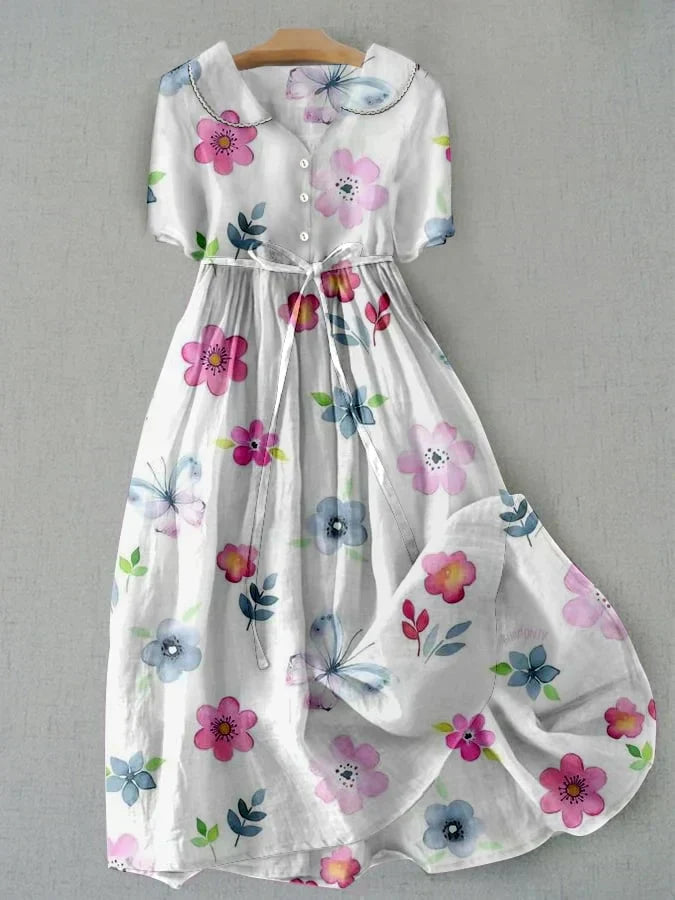 Maria | Robe Légère Fleurie à Lacets et Taille Ajustable